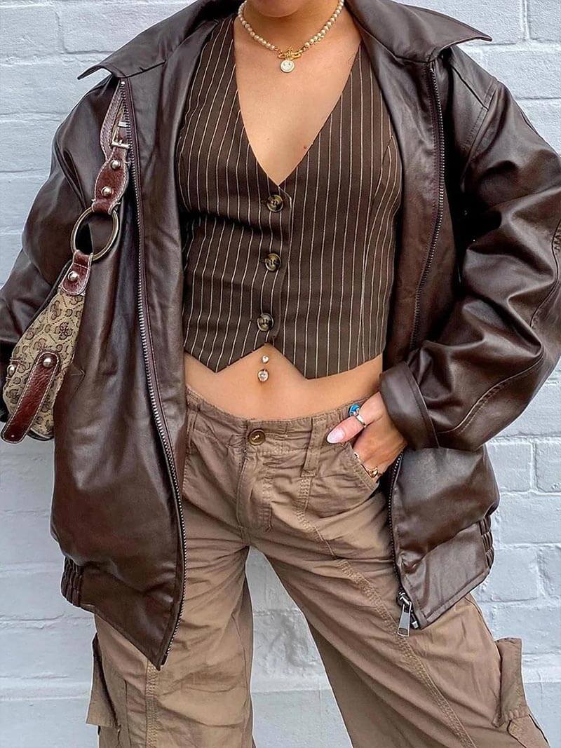 Jacke aus Kunstleder mit Reißverschluss für Damen | FALLIN™