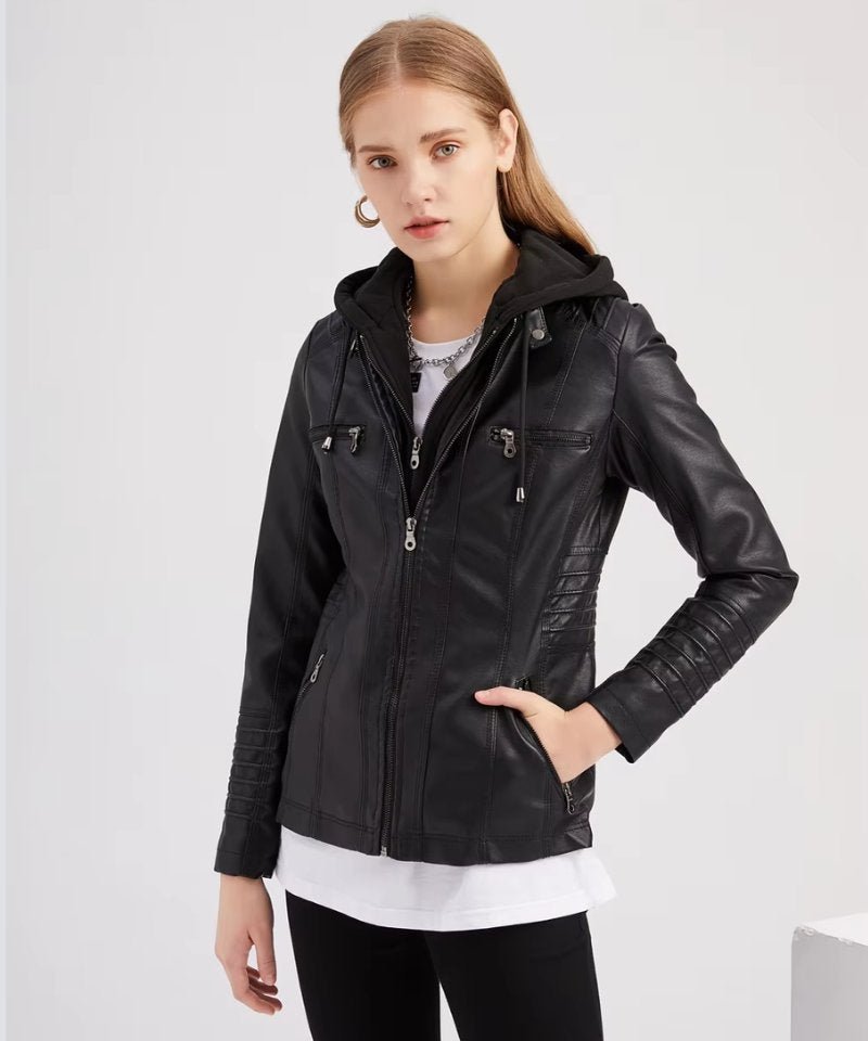 Veste Similicuir avec Capuche Femme noir 2