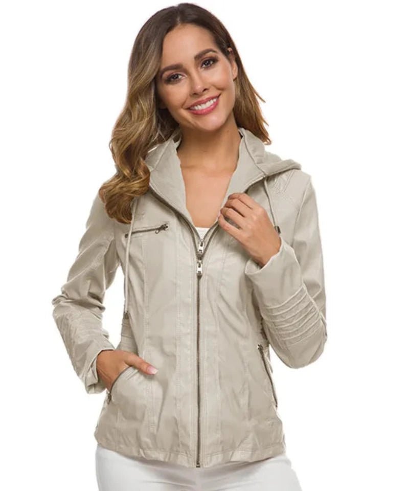 Veste Similicuir avec Capuche Femme