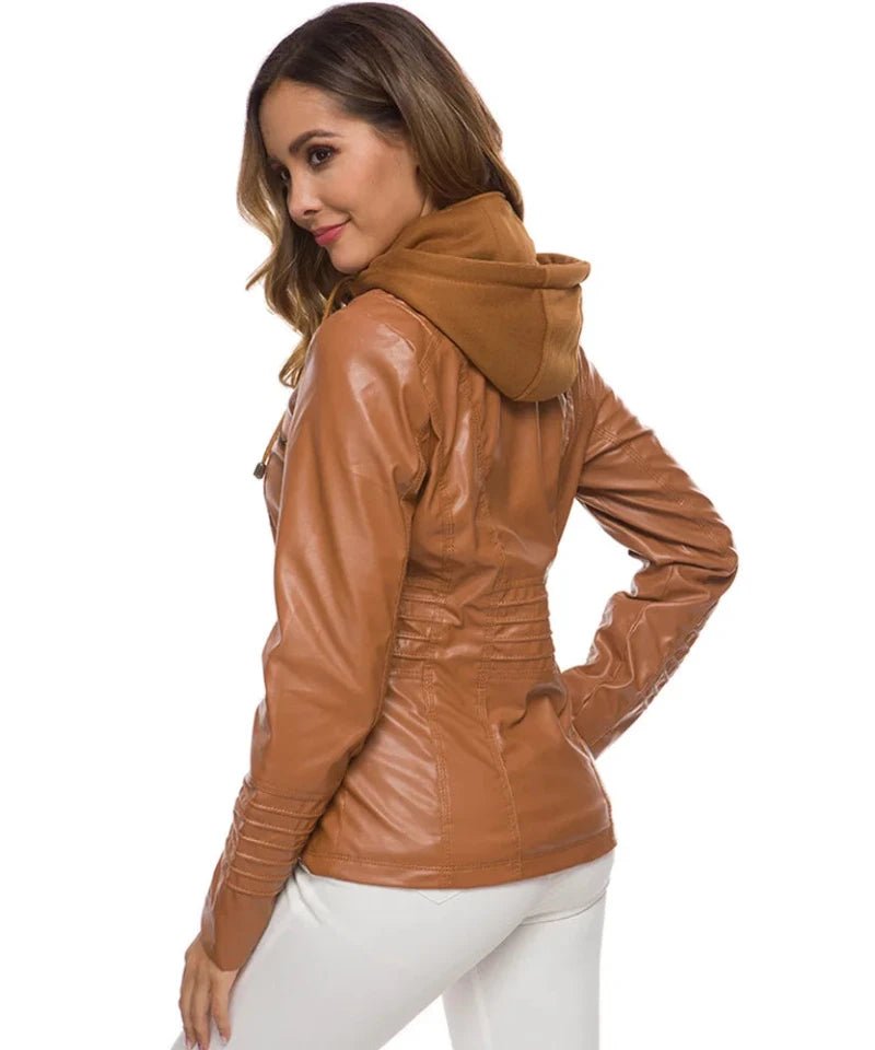 Veste Similicuir avec Capuche Femme marron dos