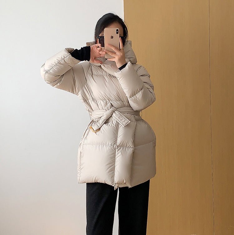 Damen Steppjacke Mid-Lang Mit Gürtel Und Kapuze | COZYWINTER™