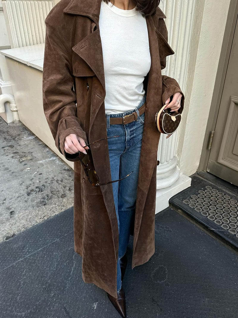 Damen Trenchcoat Kunstleder Wildleder | MOLLYGLAM™