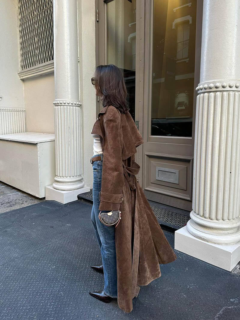 Damen Trenchcoat Kunstleder Wildleder | MOLLYGLAM™