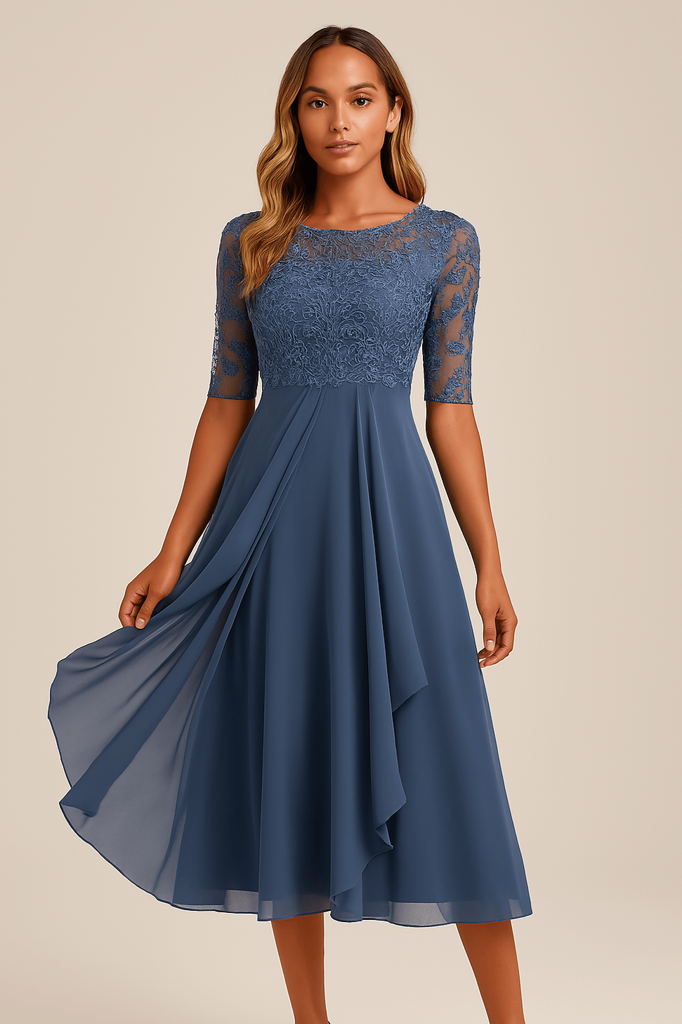 Elegantes Damenkleid mit kurzen Ärmeln | SELEZIA