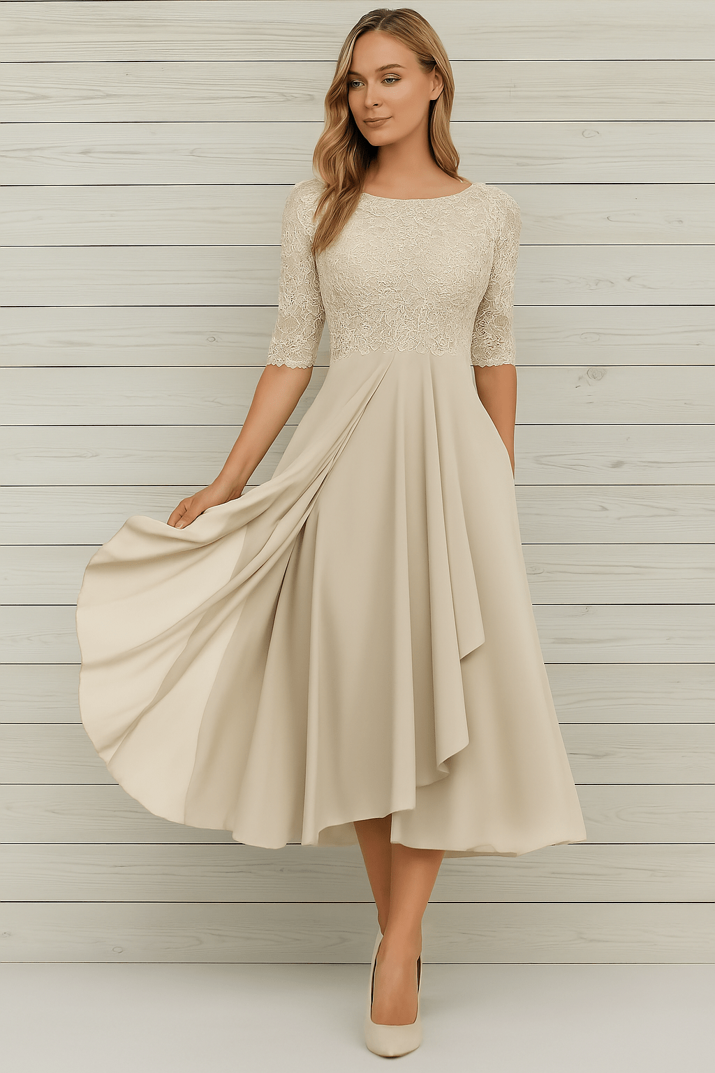 Elegantes Damenkleid mit kurzen Ärmeln | SELEZIA
