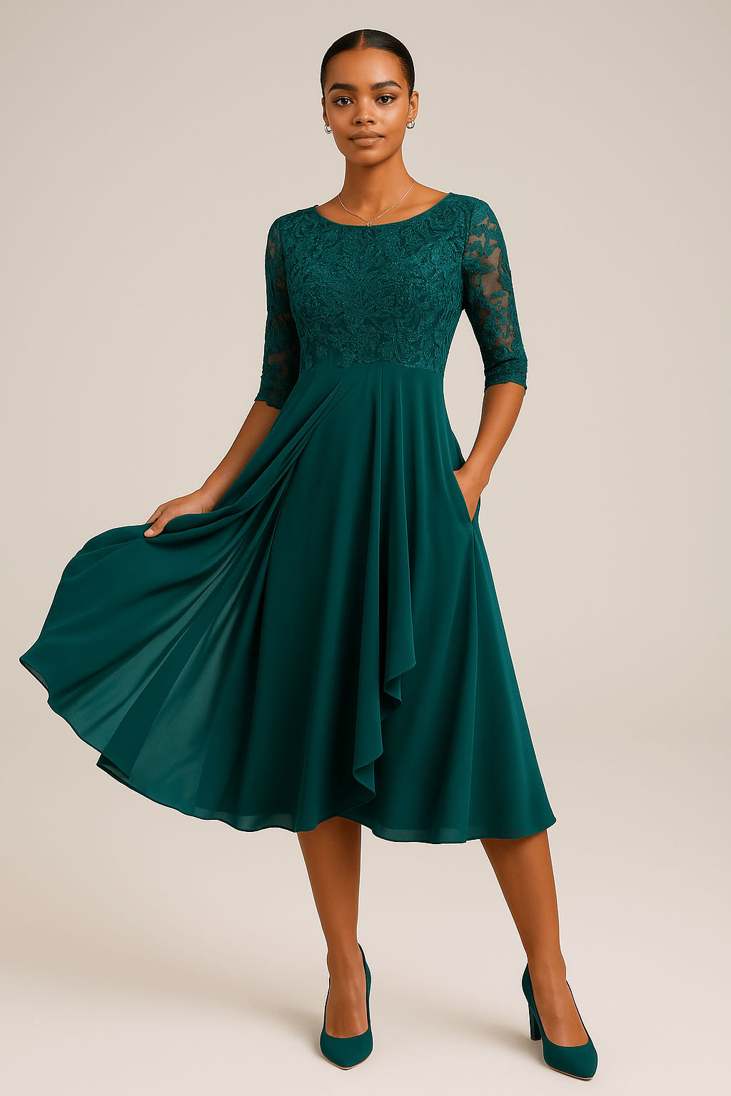 Elegantes Damenkleid mit kurzen Ärmeln | SELEZIA