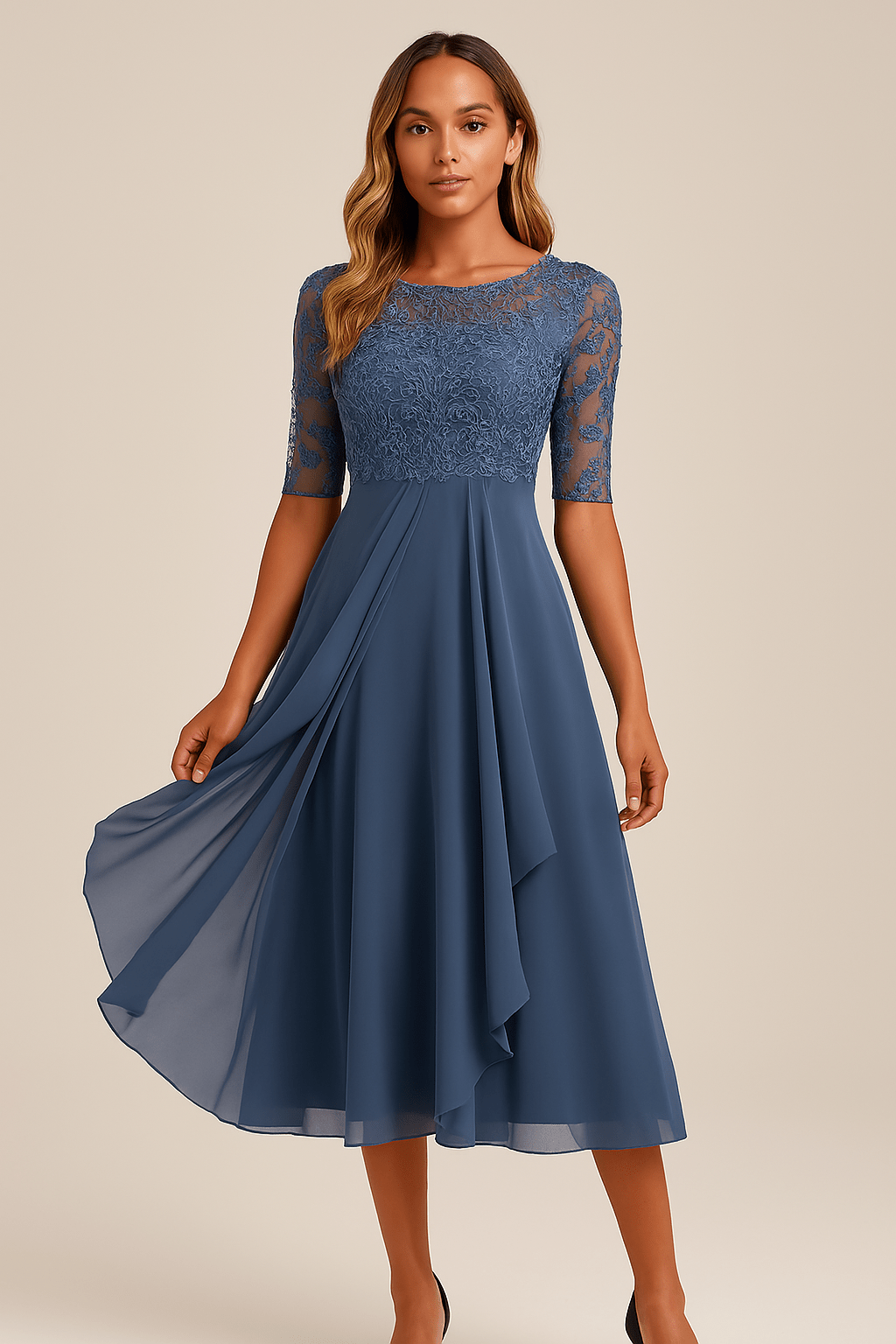 Elegantes Damenkleid mit kurzen Ärmeln | SELEZIA