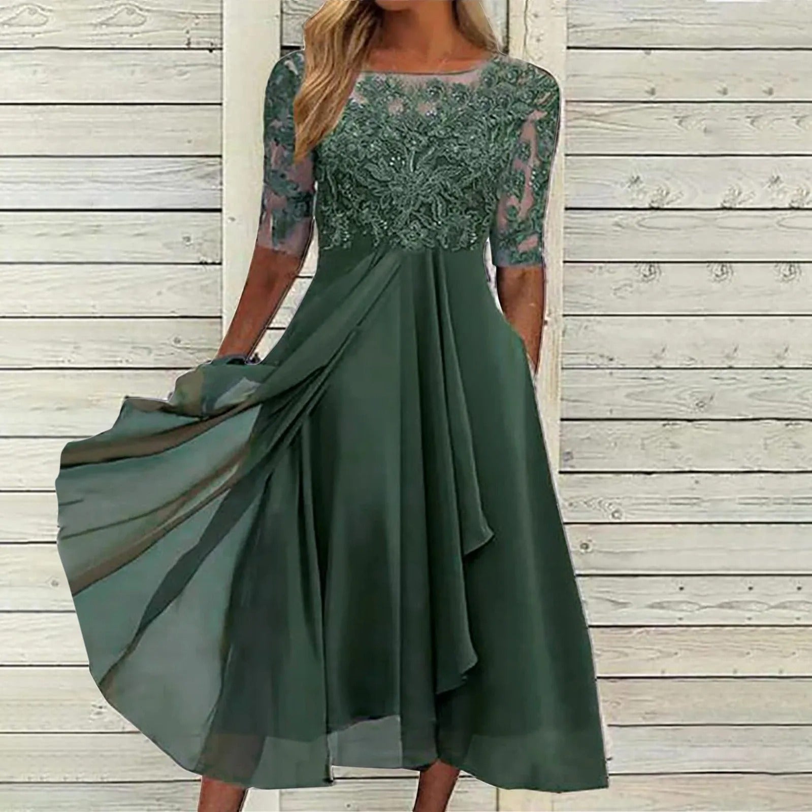Elegantes Damenkleid mit kurzen Ärmeln | SELEZIA