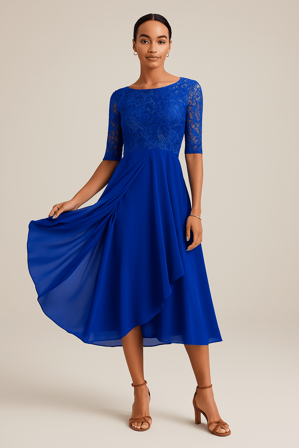 Elegantes Damenkleid mit kurzen Ärmeln | SELEZIA