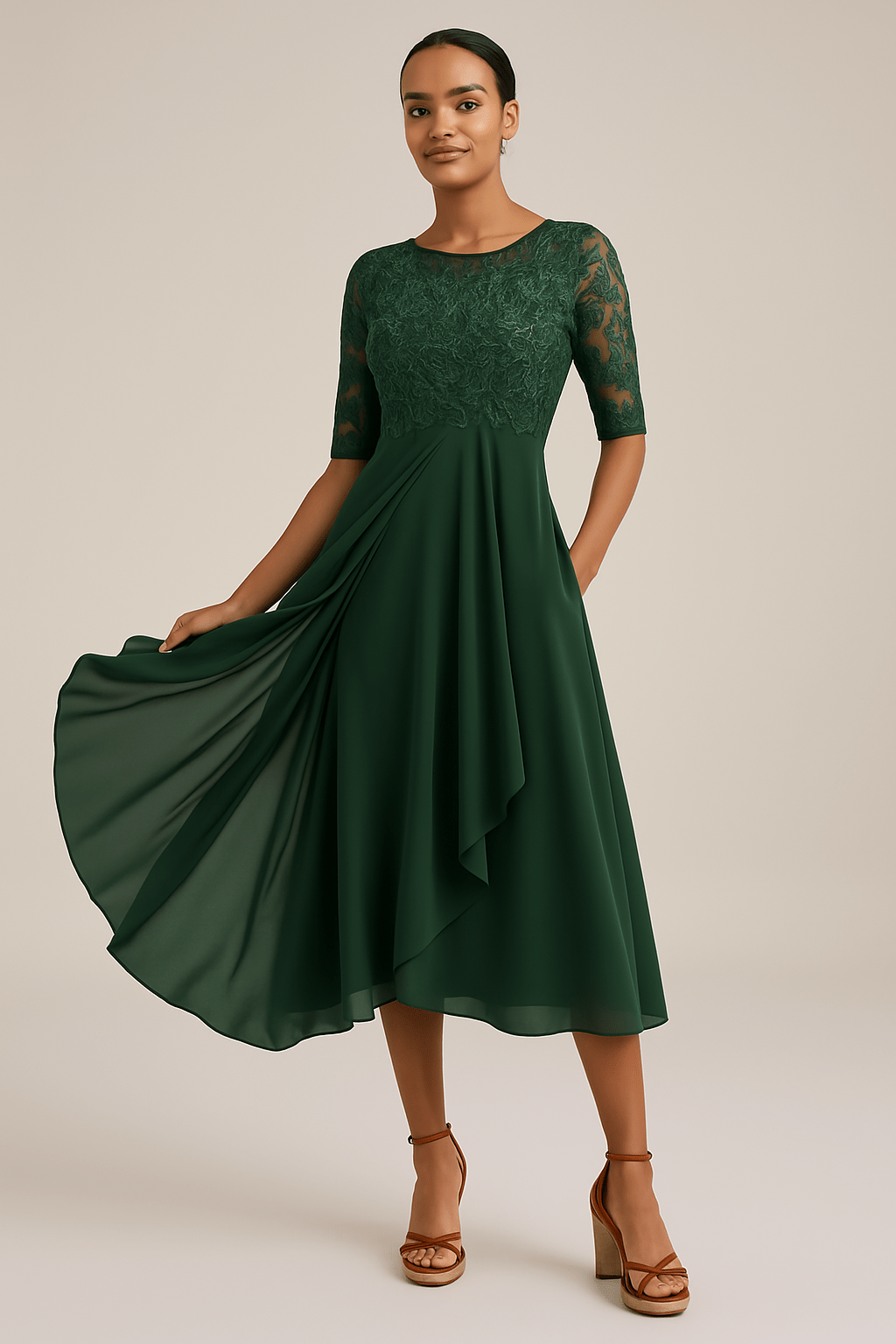 Elegantes Damenkleid mit kurzen Ärmeln | SELEZIA