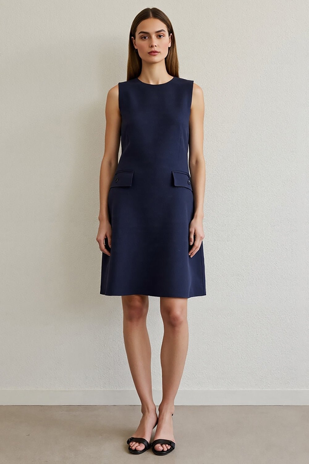 Robe Femme Workwear à Col Rond Bleue | ADRIA - MYLES Boutique