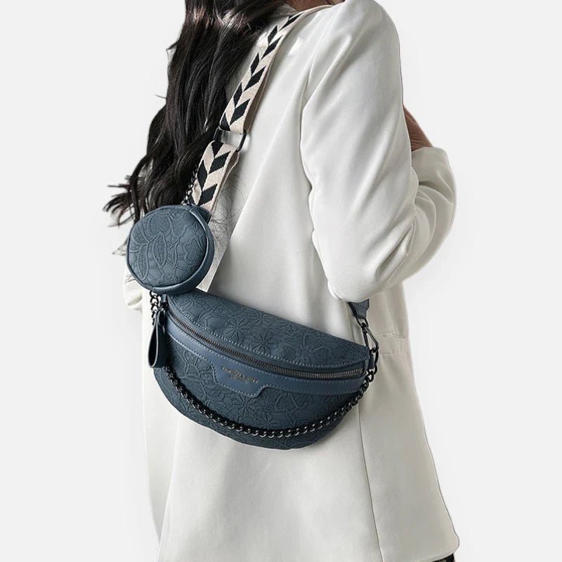 Gürteltasche aus Leder mit Blumenmuster, Schulterriemen und Geldbörse | LUCY
