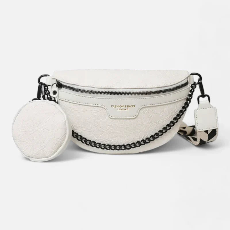 Gürteltasche aus Leder mit Blumenmuster, Schulterriemen und Geldbörse | LUCY