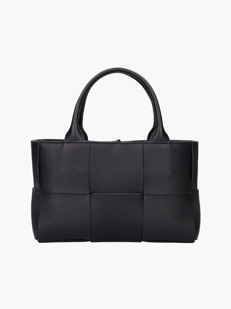 Sac Cabas en Cuir Tréssé Noir Femme