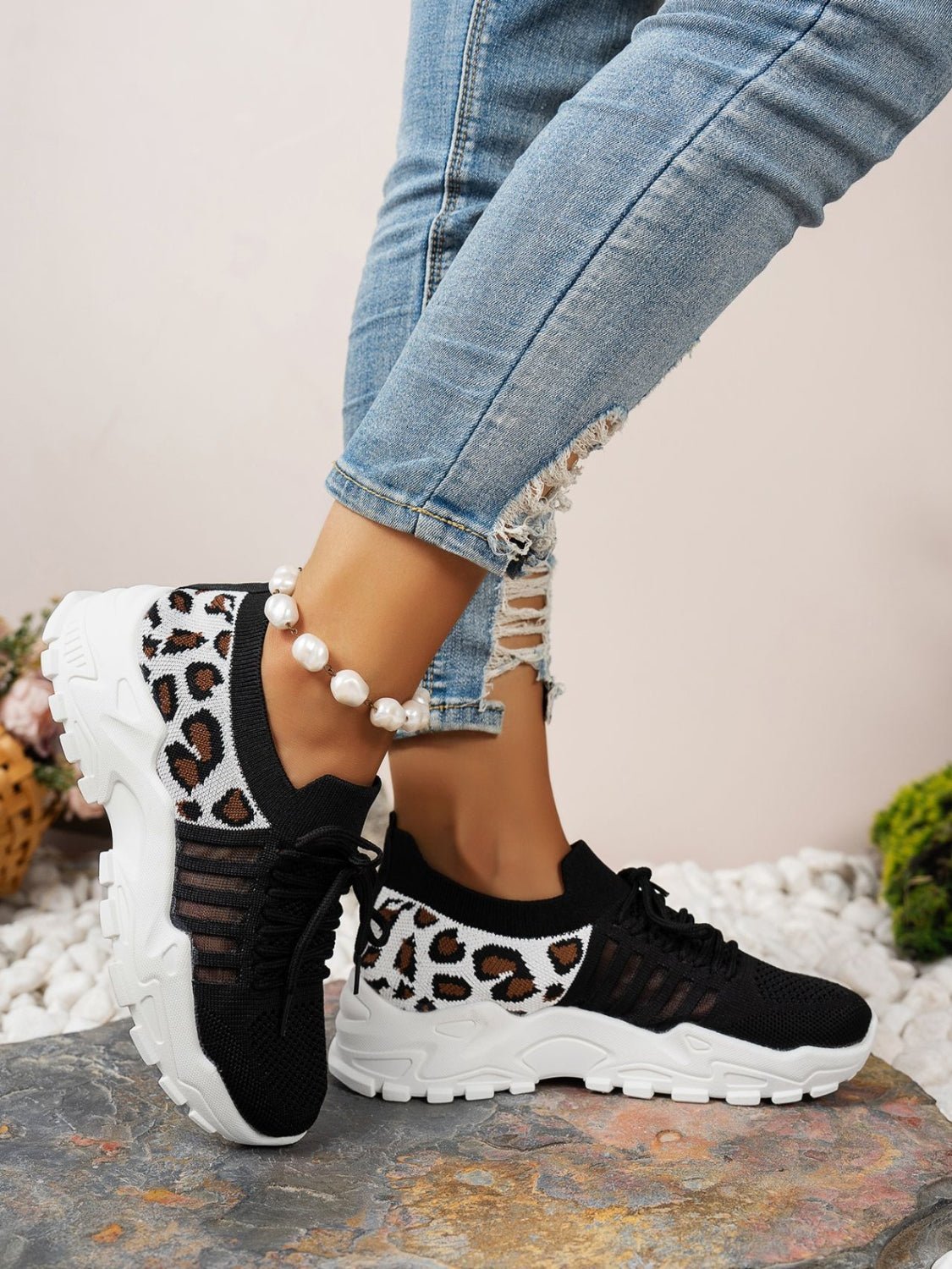 Bequeme Sneakers aus Mesh mit Leopardenmuster | SAVANA