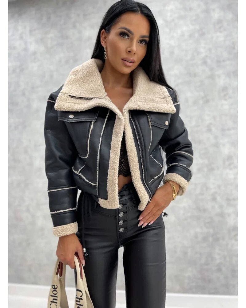 Kurze Jacke aus Kunstleder für Damen | JAMYA™