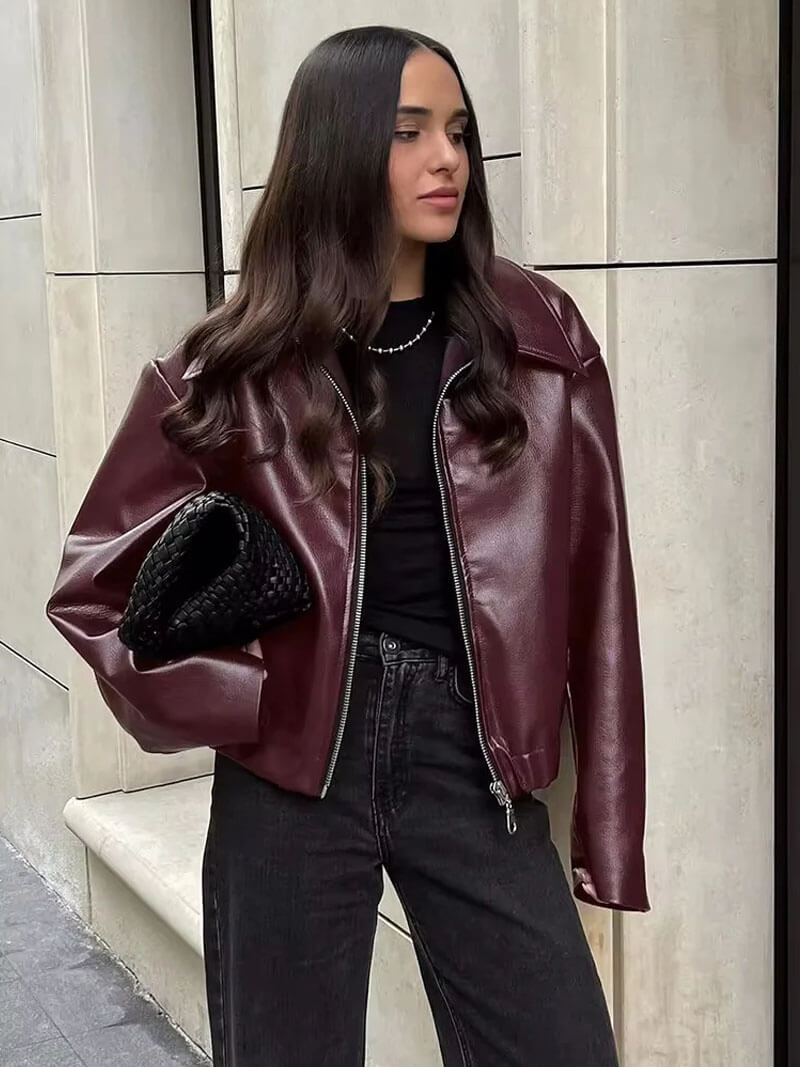 Reißverschluss-Lederjacke für Damen | ICONIC™