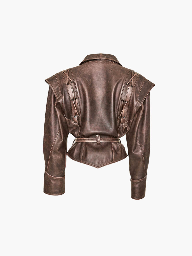 Kunstlederjacke mit Gürtel für Damen | GLAMIA™