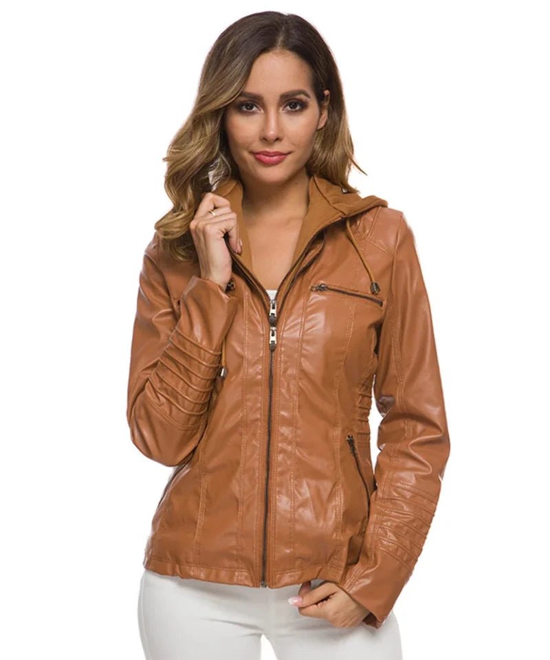 Veste Similicuir avec Capuche Femme